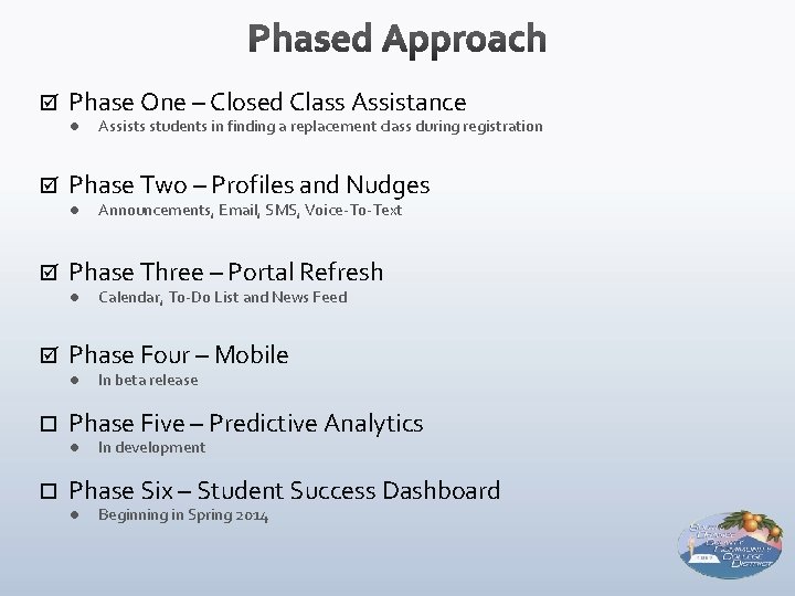  Phase One – Closed Class Assistance l Phase Two – Profiles and Nudges