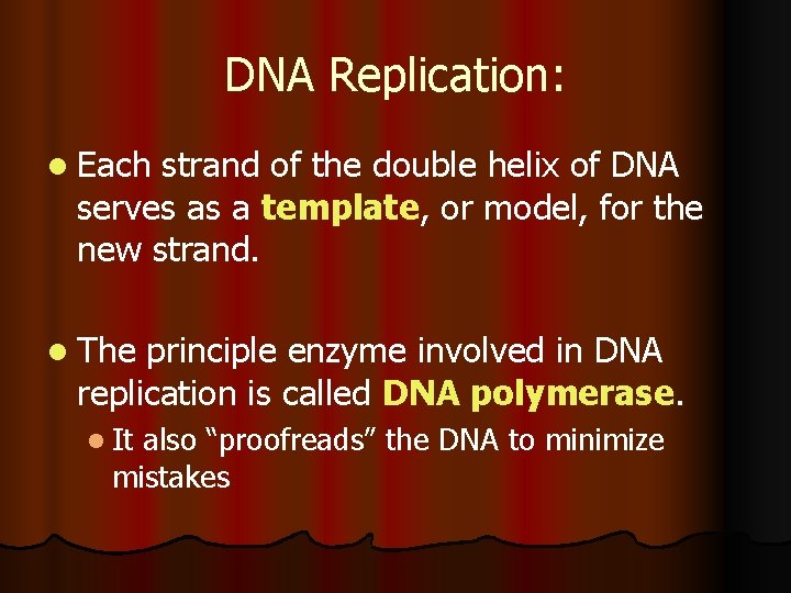 DNA Replication: l Each strand of the double helix of DNA serves as a