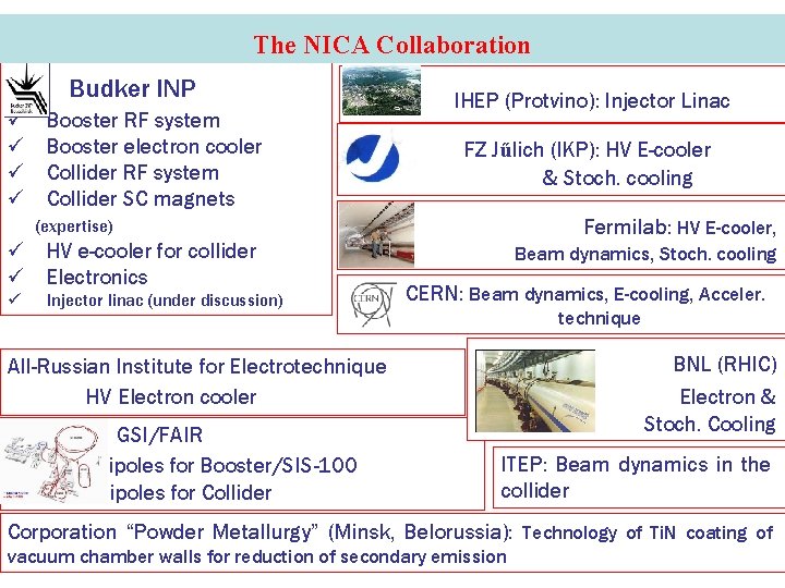 The NICA Collaboration Budker INP ü ü Booster RF system Booster electron cooler Collider