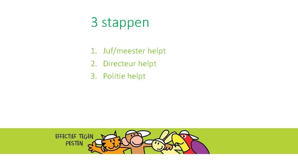 3 stappen 1. Juf/meester helpt 2. Directeur helpt 3. Politie helpt 