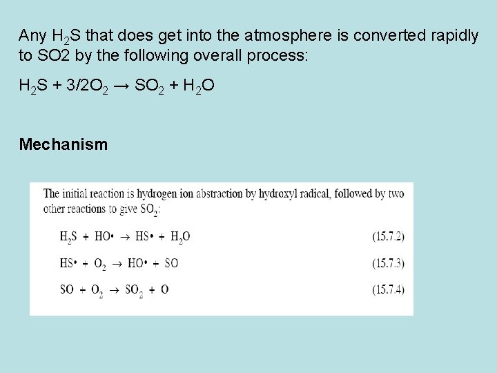 Any H 2 S that does get into the atmosphere is converted rapidly to