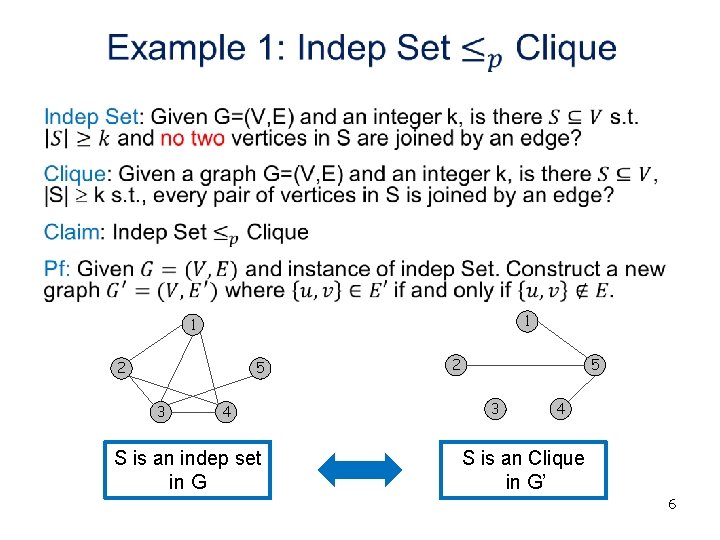 • 1 1 5 2 3 4 S is an indep set in • 1 1 5 2 3 4 S is an indep set in