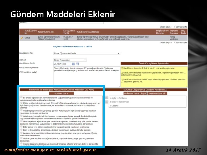 Gündem Maddeleri Eklenir e-mufredat. meb. gov. tr, torbali. meb. gov. tr 14 Aralık 2017