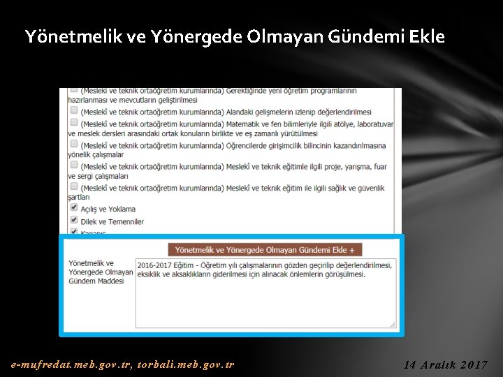 Yönetmelik ve Yönergede Olmayan Gündemi Ekle e-mufredat. meb. gov. tr, torbali. meb. gov. tr