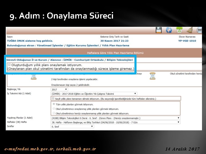 9. Adım : Onaylama Süreci e-mufredat. meb. gov. tr, torbali. meb. gov. tr 14