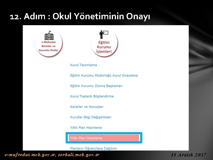 12. Adım : Okul Yönetiminin Onayı e-mufredat. meb. gov. tr, torbali. meb. gov. tr