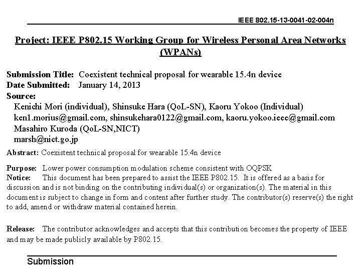 IEEE 802. 15 -13 -0041 -02 -004 n Project: IEEE P 802. 15 Working