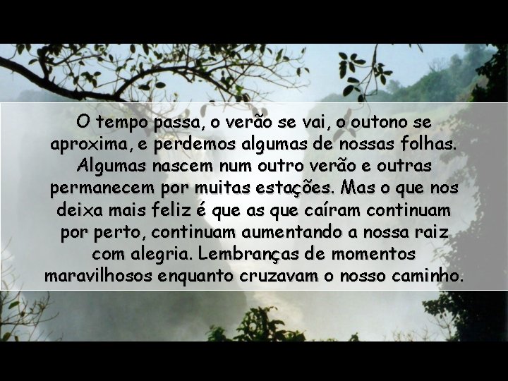 O tempo passa, o verão se vai, o outono se aproxima, e perdemos algumas