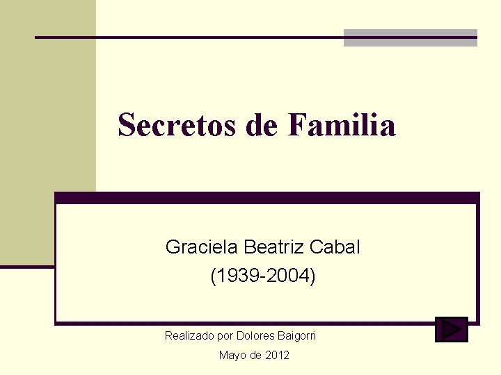 Secretos de Familia Graciela Beatriz Cabal (1939 -2004) Realizado por Dolores Baigorri Mayo de