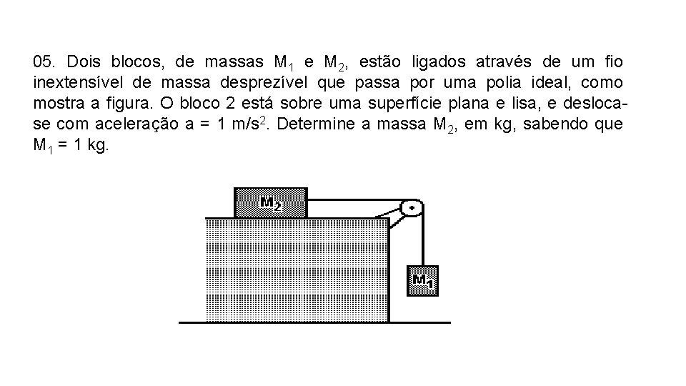 05. Dois blocos, de massas M 1 e M 2, estão ligados através de