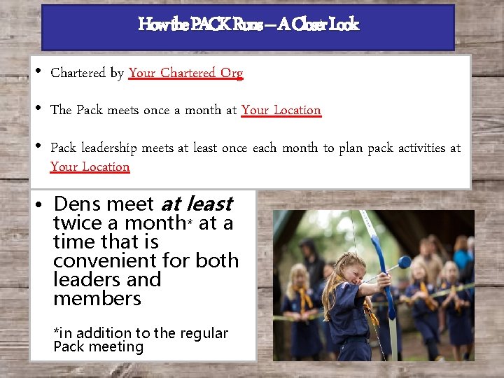 How the PACK Runs – A Closer Look • Chartered by Your Chartered Org
