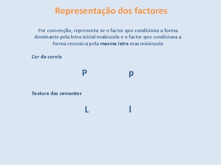 Representação dos factores Por convenção, representa-se o factor que condiciona a forma dominante pela