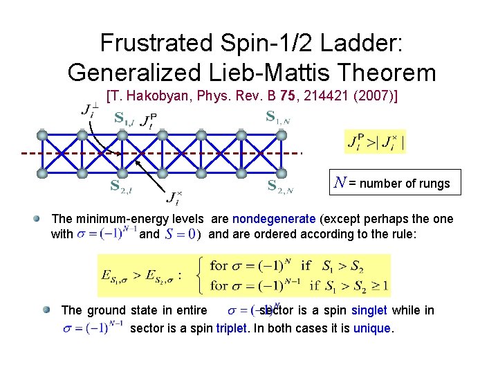Frustrated Spin-1/2 Ladder: Generalized Lieb-Mattis Theorem [T. Hakobyan, Phys. Rev. B 75, 214421 (2007)]