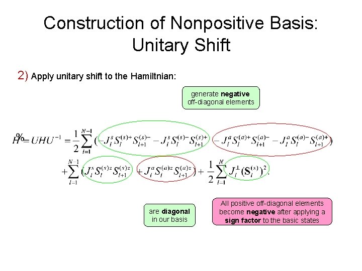 Construction of Nonpositive Basis: Unitary Shift 2) Apply unitary shift to the Hamiltnian: generate