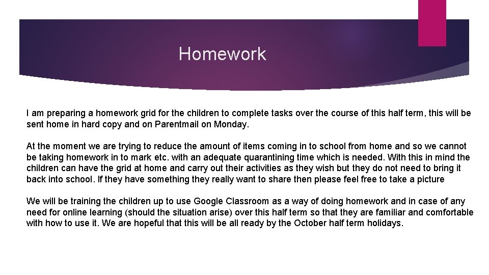 Homework I am preparing a homework grid for the children to complete tasks over