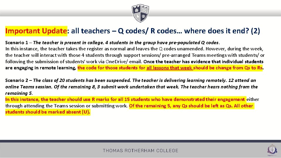 Important Update: all teachers – Q codes/ R codes… where does it end? (2)