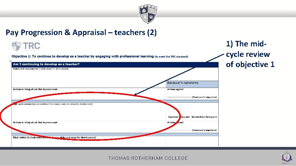 Pay Progression & Appraisal – teachers (2) 1) The midcycle review of objective 1