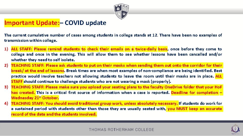 Important Update: – COVID update The current cumulative number of cases among students in