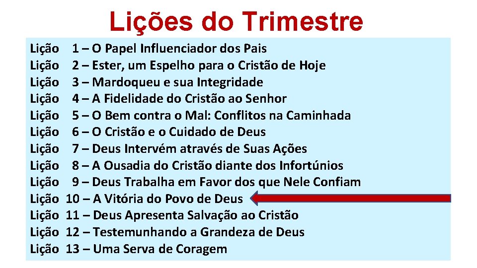 Lições do Trimestre Lição Lição Lição Lição 1 – O Papel Influenciador dos Pais