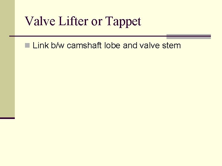 Valve Lifter or Tappet n Link b/w camshaft lobe and valve stem 