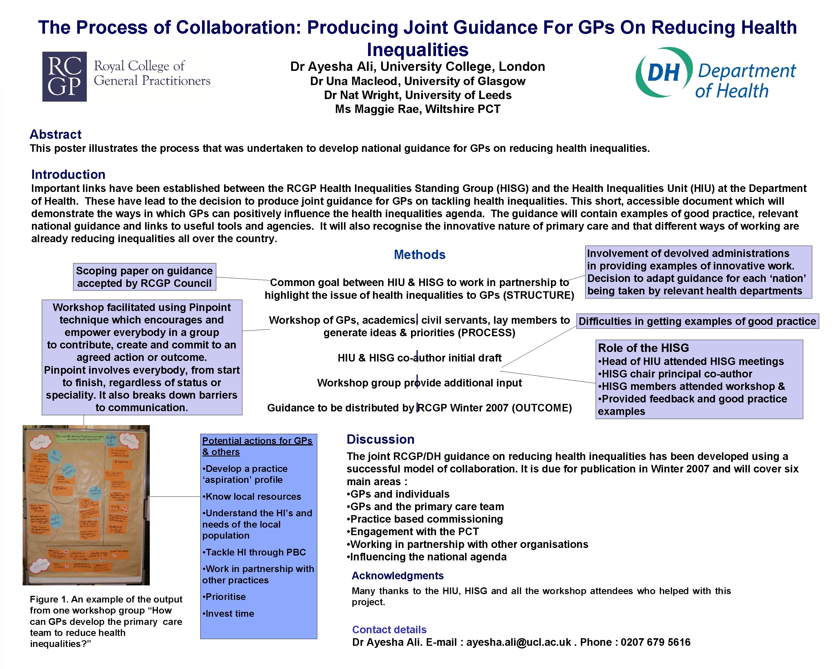The Process of Collaboration: Producing Joint Guidance For GPs On Reducing Health Inequalities Dr