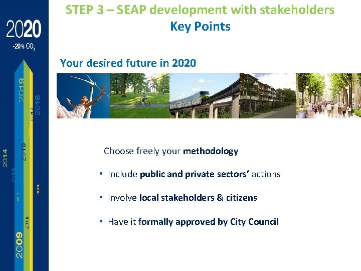 STEP 3 – SEAP development with stakeholders Key Points Your desired future in 2020