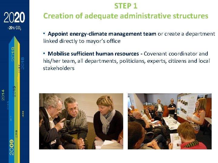 STEP 1 Creation of adequate administrative structures • Appoint energy-climate management team or create