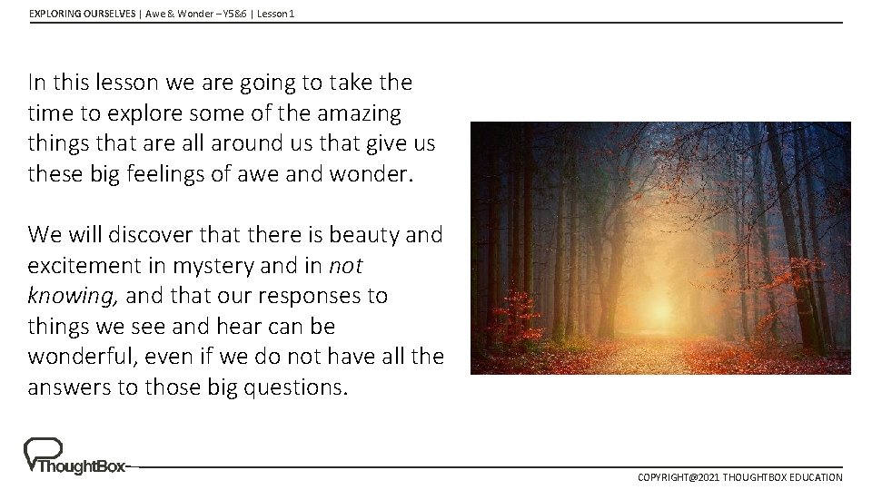 EXPLORING OURSELVES | Awe & Wonder – Y 5&6 | Lesson 1 In this EXPLORING OURSELVES | Awe & Wonder – Y 5&6 | Lesson 1 In this