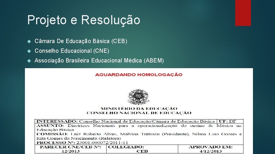 Projeto e Resolução Câmara De Educação Básica (CEB) Conselho Educacional (CNE) Associação Brasileira Educacional