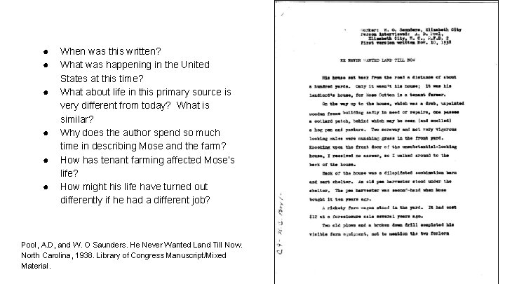 ● ● ● When was this written? What was happening in the United States