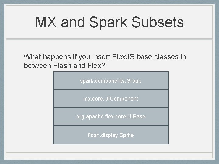 MX and Spark Subsets What happens if you insert Flex. JS base classes in