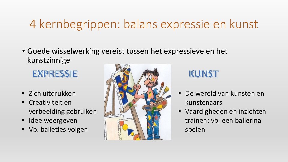 4 kernbegrippen: balans expressie en kunst • Goede wisselwerking vereist tussen het expressieve en