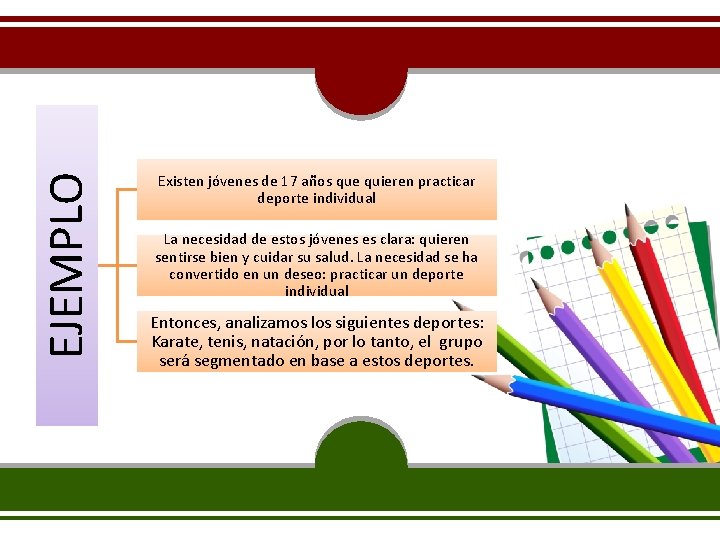 EJEMPLO Existen jóvenes de 17 años que quieren practicar deporte individual La necesidad de