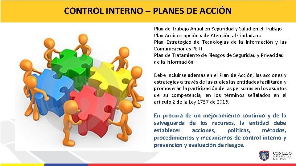 CONTROL INTERNO – PLANES DE ACCIÓN Plan de Trabajo Anual en Seguridad y Salud