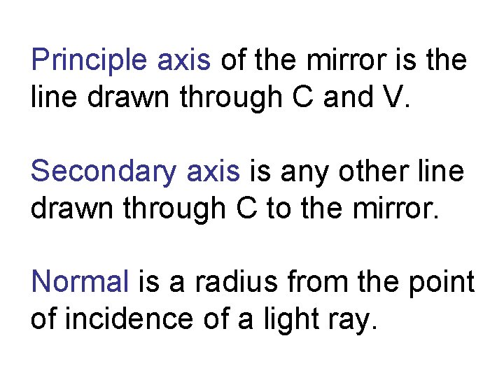 Principle axis of the mirror is the line drawn through C and V. Secondary