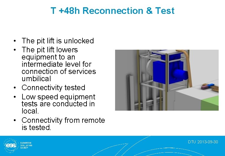 T +48 h Reconnection & Test • The pit lift is unlocked • The