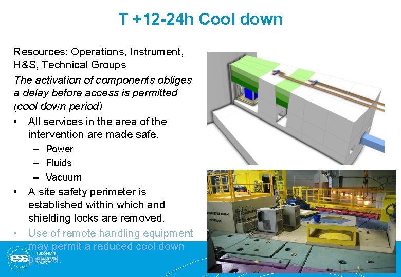 T +12 -24 h Cool down Resources: Operations, Instrument, H&S, Technical Groups The activation