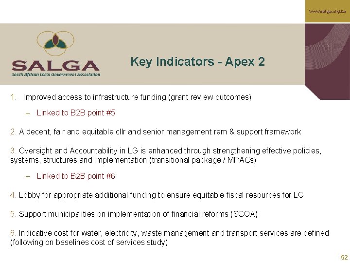 www. salga. org. za Key Indicators - Apex 2 1. Improved access to infrastructure