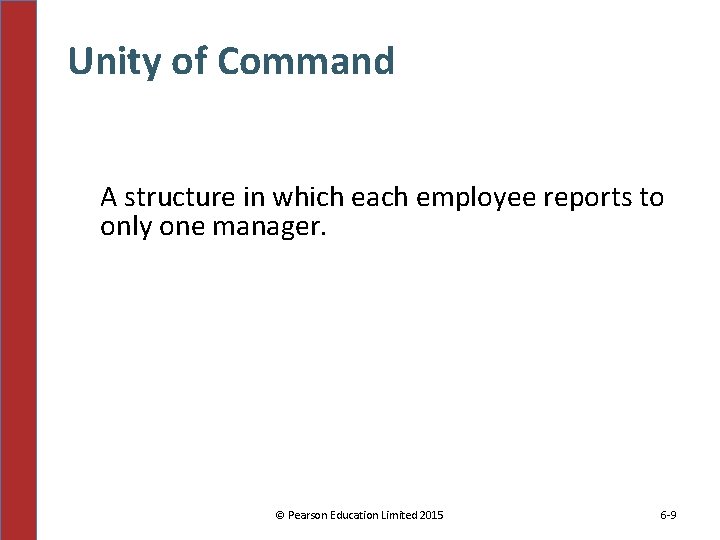 Unity of Command A structure in which each employee reports to only one manager.