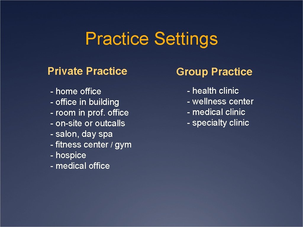 Practice Settings Private Practice - home office - office in building - room in