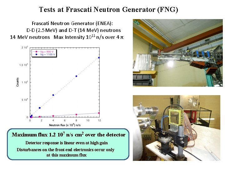 Tests at Frascati Neutron Generator (FNG) Frascati Neutron Generator (ENEA): D-D (2. 5 Me.