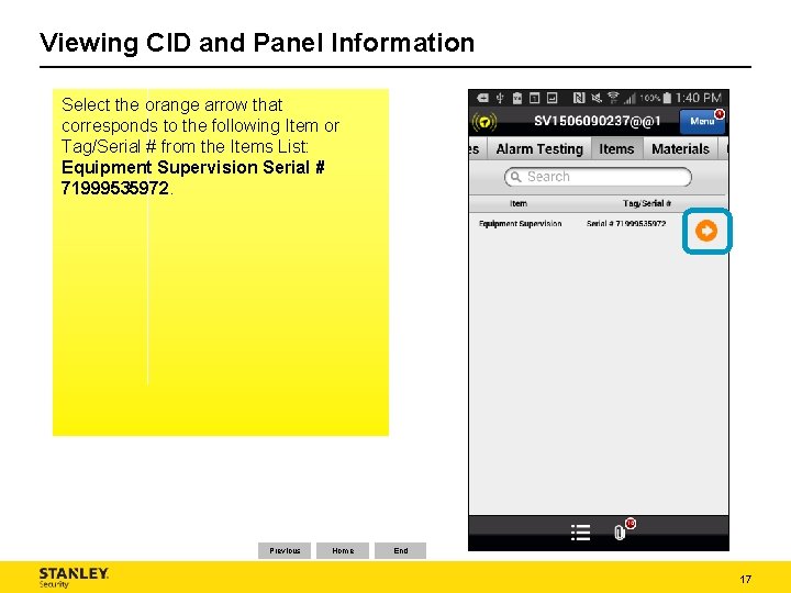 Viewing CID and Panel Information Select the orange arrow that corresponds to the following Viewing CID and Panel Information Select the orange arrow that corresponds to the following