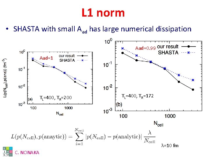 L 1 norm • SHASTA with small Aad has large numerical dissipation Aad=0. 99