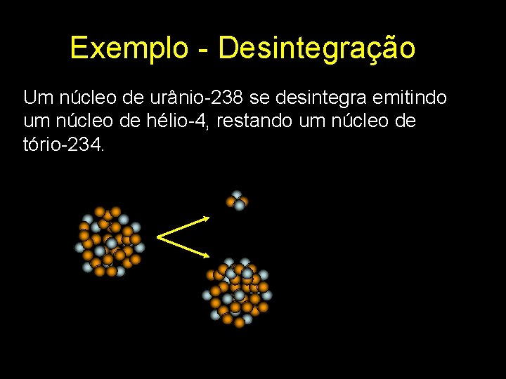 Exemplo - Desintegração Um núcleo de urânio-238 se desintegra emitindo um núcleo de hélio-4,