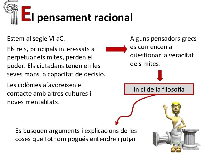 El pensament racional Estem al segle VI a. C. Els reis, principals interessats a