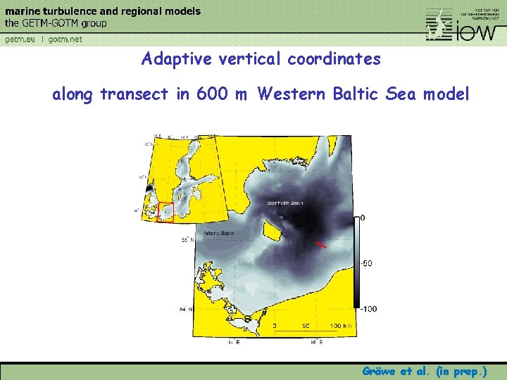 Adaptive vertical coordinates along transect in 600 m Western Baltic Sea model Gräwe et