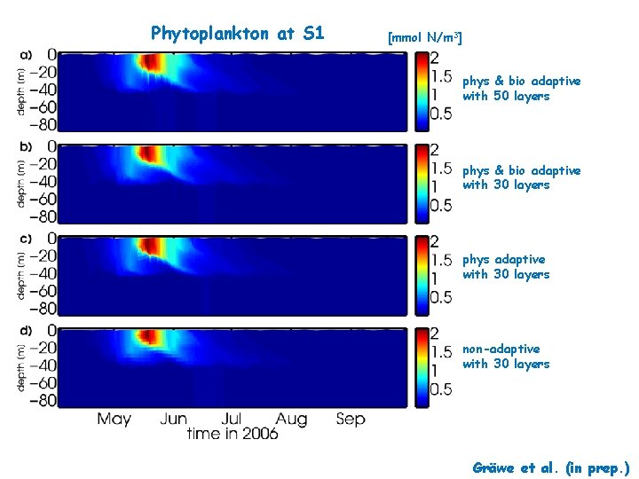 Phytoplankton at S 1 [mmol N/m 3] phys & bio adaptive with 50 layers