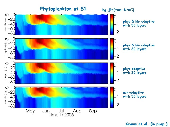 Phytoplankton at S 1 log 10[P/(mmol N/m 3)] phys & bio adaptive with 50