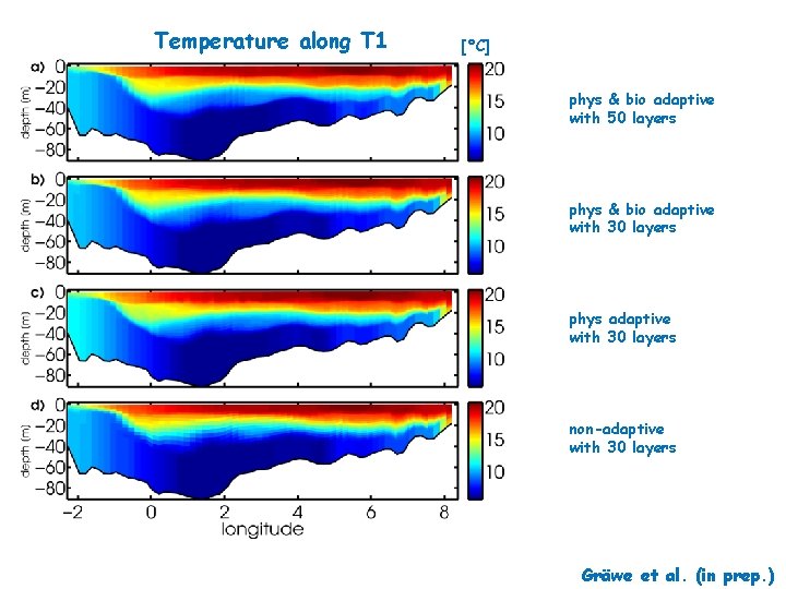 Temperature along T 1 [°C] phys & bio adaptive with 50 layers phys &