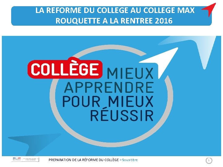 LA REFORME DU COLLEGE AU COLLEGE MAX ROUQUETTE A LA RENTREE 2016 PREPARATION DE